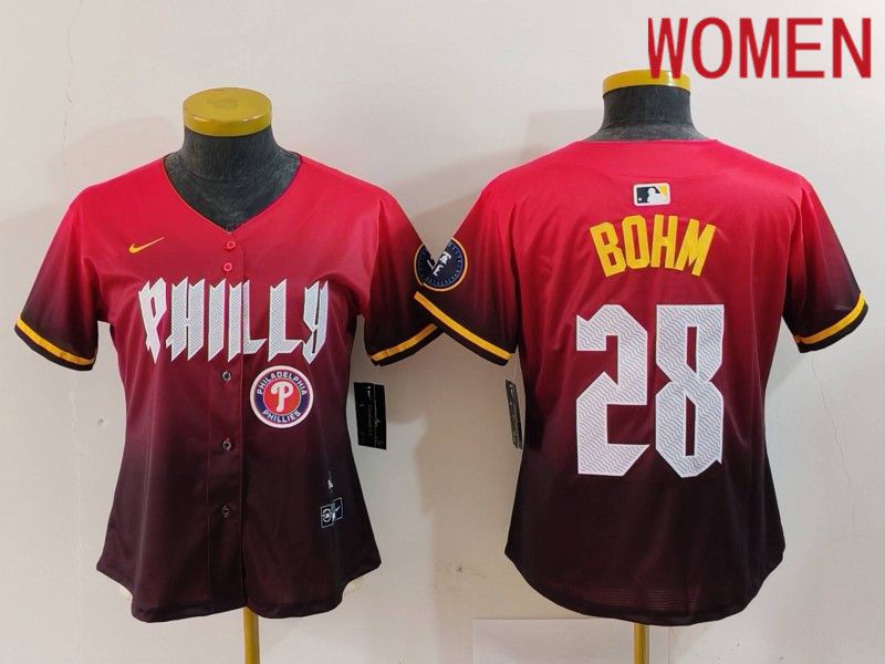 Women Philadelphia Phillies #28 Bohm Red City Edition 2024 Nike MLB Jersey style 4->women mlb jersey->Women Jersey